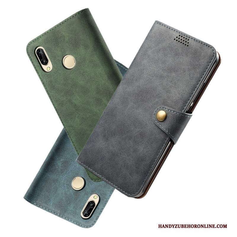 Custodia Huawei P20 Lite Pelle Telefono Grigio, Cover Huawei P20 Lite Folio Gioventù Anti-caduta