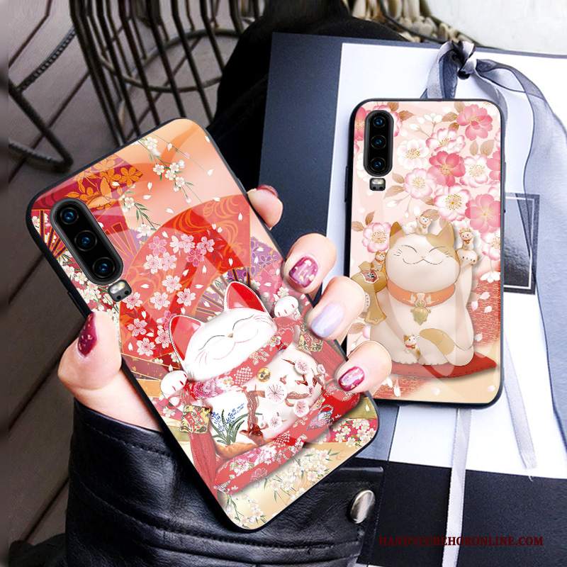 Custodia Huawei P30 Cartone Animato Marchio Di Tendenza Ornamenti Appesi, Cover Huawei P30 Moda Ciliegia Gattino