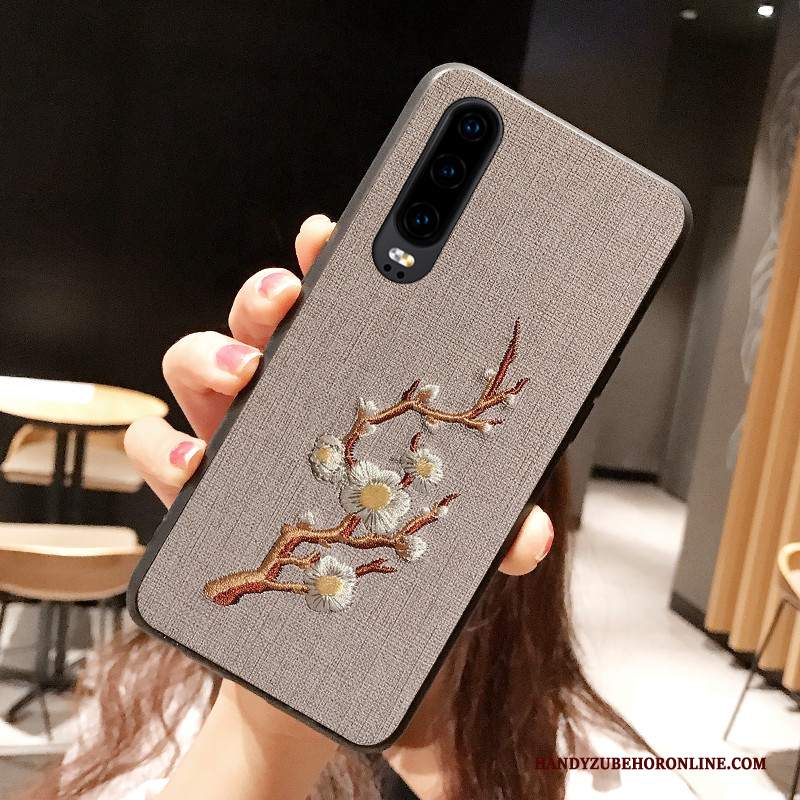 Custodia Huawei P30 Creativo Morbido Grigio, Cover Huawei P30 Silicone Telefono Anti-caduta