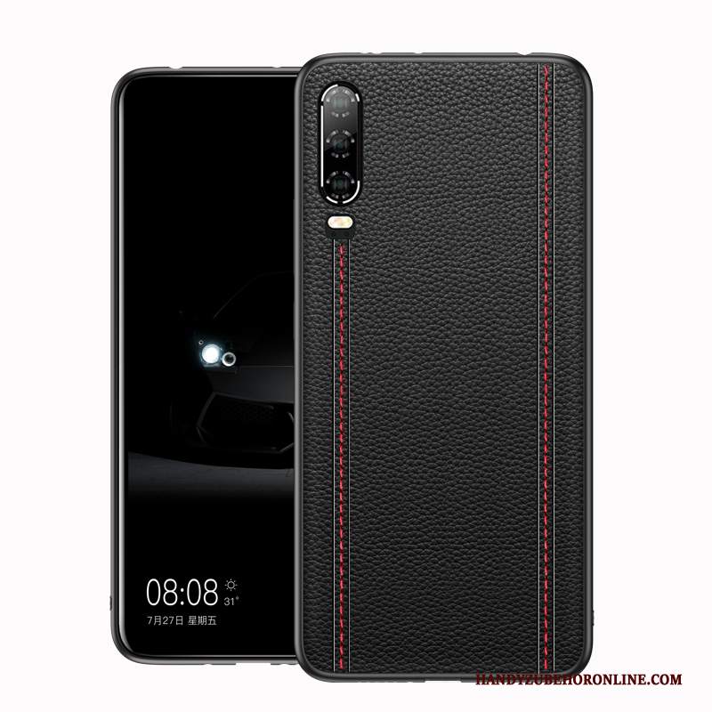 Custodia Huawei P30 Pelle Marchio Di Tendenza Nero, Cover Huawei P30 Silicone Telefono