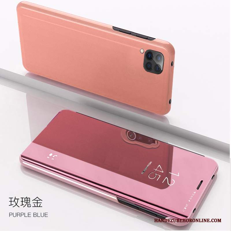 Custodia Huawei P40 Lite Pelle Anti-cadutatelefono, Cover Huawei P40 Lite Folio Trasparente Oro Rosa
