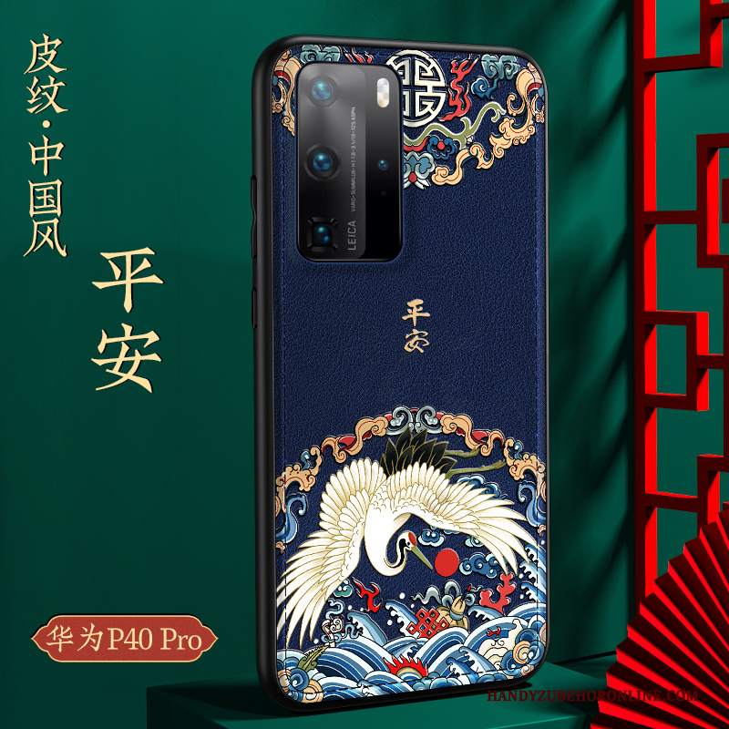 Custodia Huawei P40 Pro Pelle Tutto Incluso Stile Cinese, Cover Huawei P40 Pro Protezione Morbido Anti-caduta