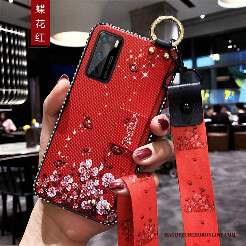 Custodia Huawei P40 Silicone Net Red Tutto Incluso, Cover Huawei P40 Protezione Rosso Fiori