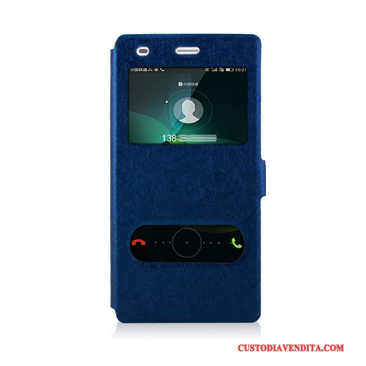 Custodia Huawei P8 Lite Pelle Telefono Gioventù, Cover Huawei P8 Lite Protezione Verde Finestra Aperta