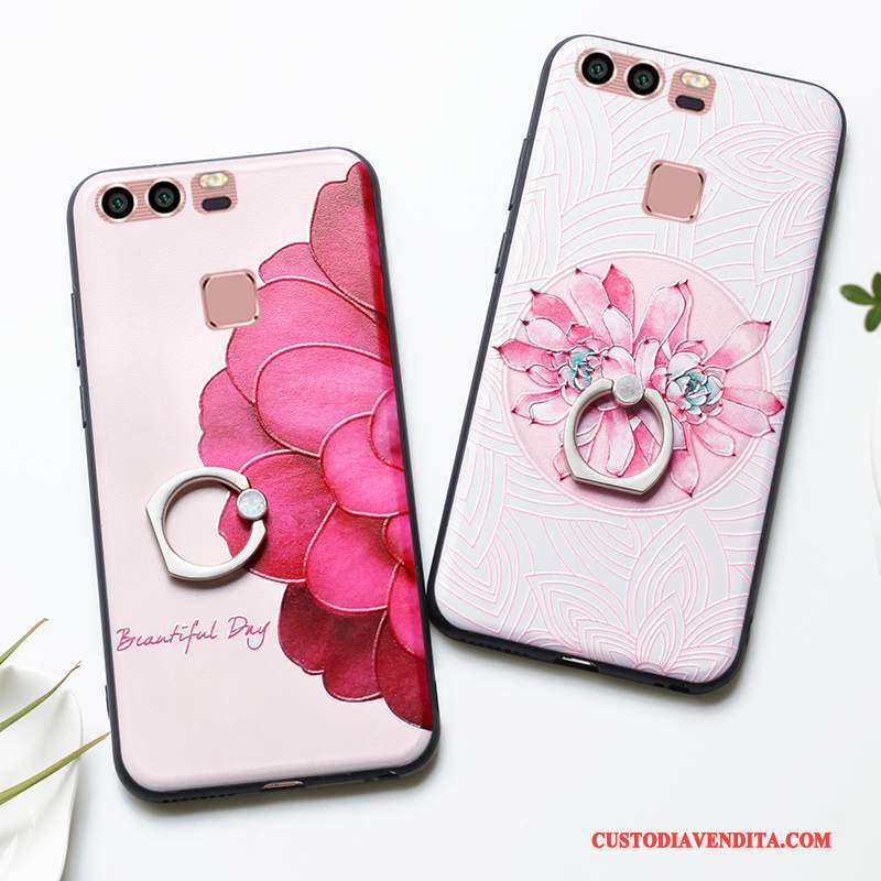 Custodia Huawei P9 Creativo Ring Anti-caduta, Cover Huawei P9 Goffratura Telefono Morbido