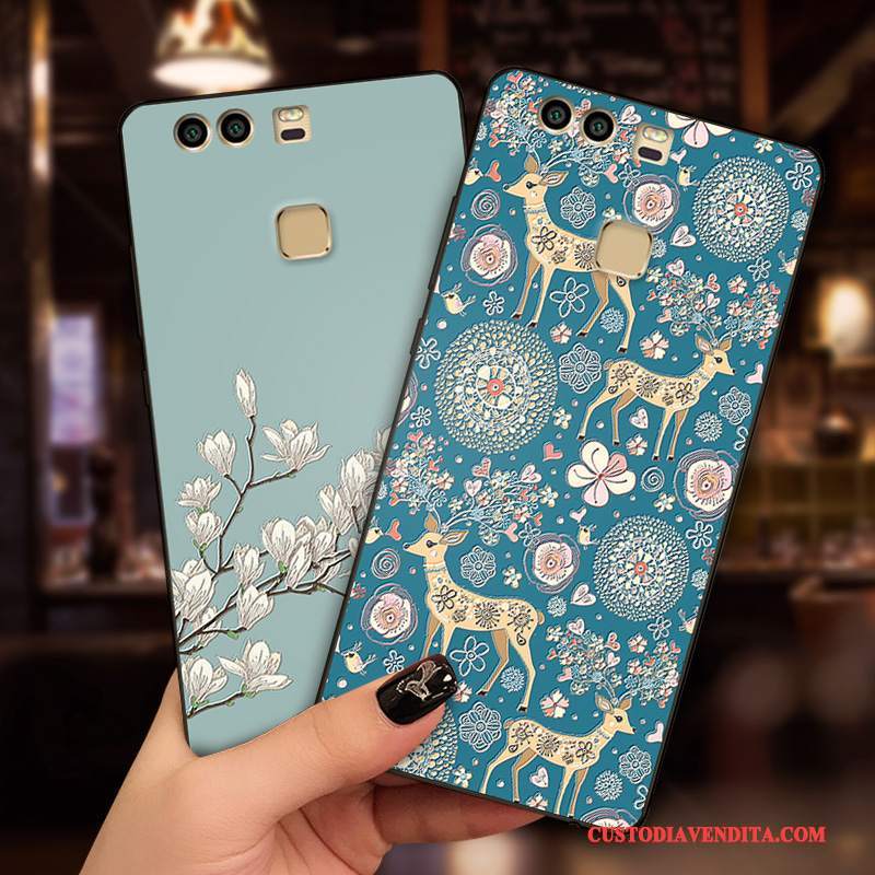 Custodia Huawei P9 Goffratura Morbido Tutto Incluso, Cover Huawei P9 Silicone Macchiati Tendenza