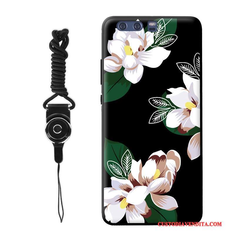 Custodia Huawei P9 Plus Silicone Nero Di Personalità, Cover Huawei P9 Plus Vintage Fiori Ornamenti Appesi