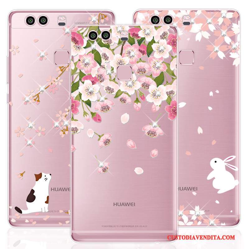 Custodia Huawei P9 Plus Silicone Ornamenti Appesi Anti-caduta, Cover Huawei P9 Plus Rosa Tutto Incluso