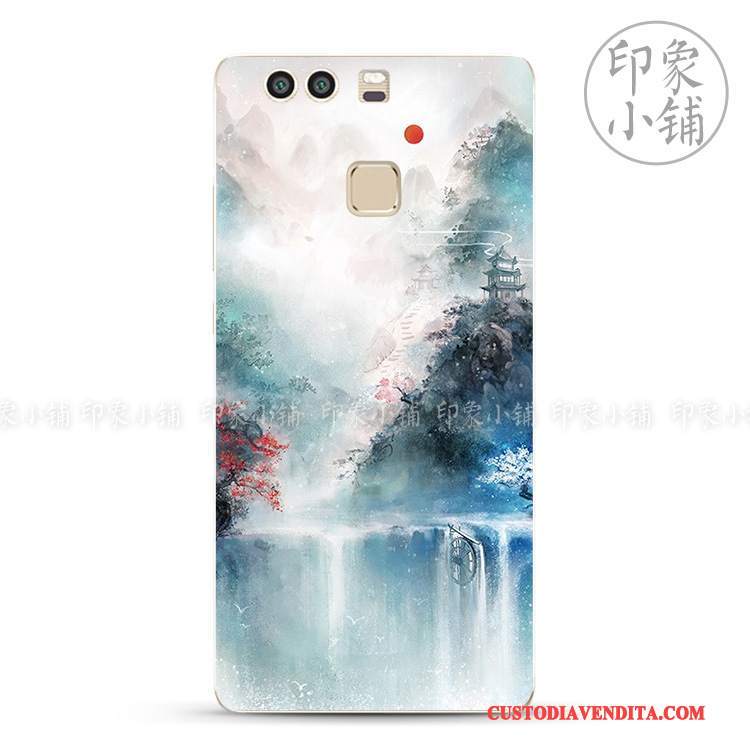 Custodia Huawei P9 Plus Vintage Dipinti A Mano Fresco, Cover Huawei P9 Plus Protezione Blu Semplici