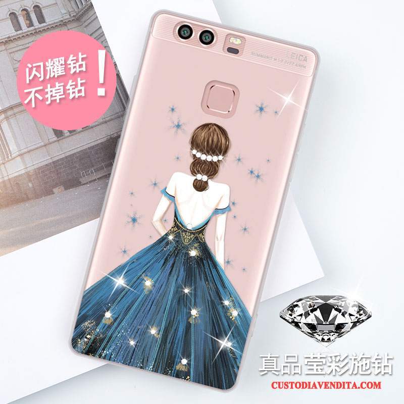 Custodia Huawei P9 Strass Anti-caduta Blu, Cover Huawei P9 Protezione Morbido Tutto Incluso