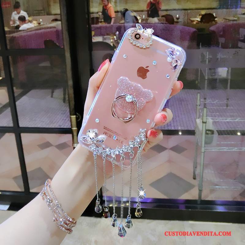 Custodia Huawei P9 Strass Ciondolo Rosa, Cover Huawei P9 Marchio Di Tendenza Trasparente