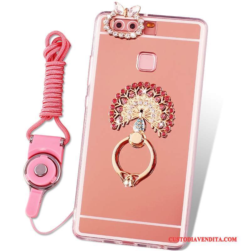 Custodia Huawei P9 Strass Rosa Supporto, Cover Huawei P9 Protezione Telefono Morbido