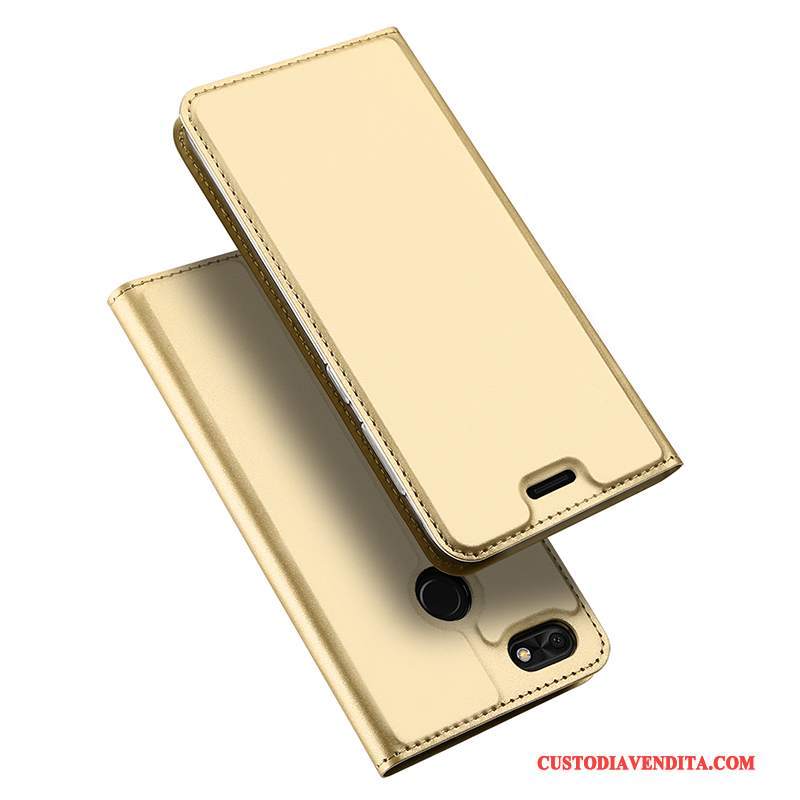 Custodia Huawei Y6 Pro 2017 Folio Telefono Anti-caduta, Cover Huawei Y6 Pro 2017 Pelle Oro Affari