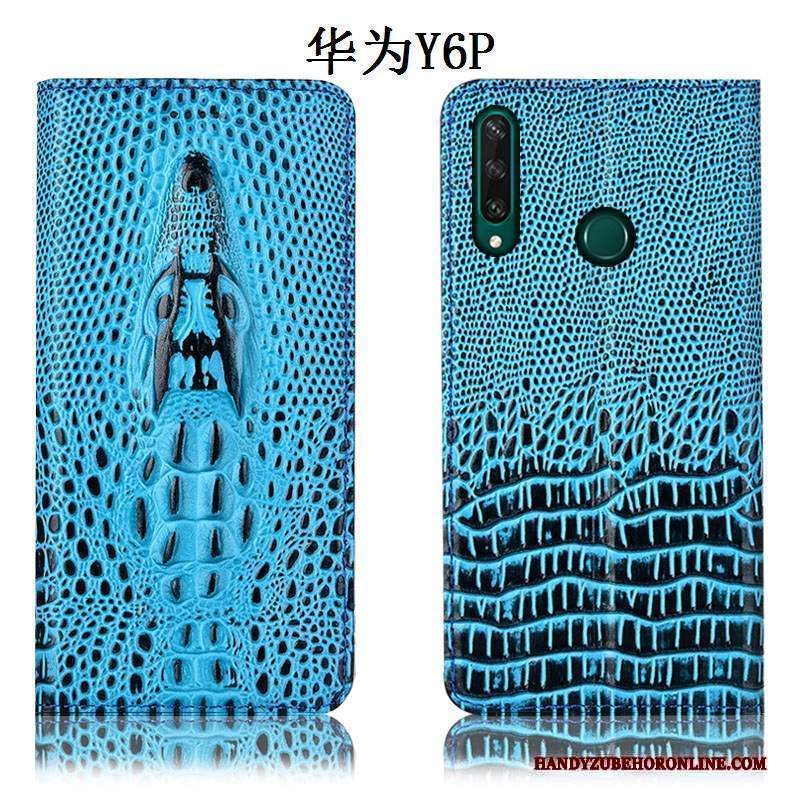 Custodia Huawei Y6p Pelle Blu Tutto Incluso, Cover Huawei Y6p Protezione Anti-cadutatelefono