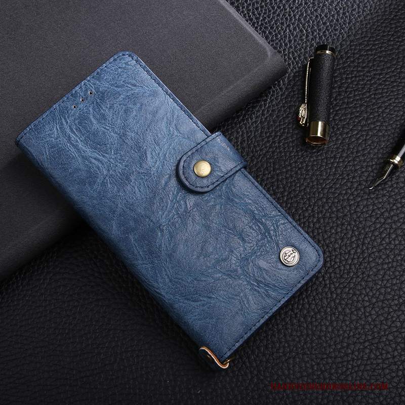 Custodia Huawei Y7 2018 Folio Affari Blu, Cover Huawei Y7 2018 Pelle Anti-caduta Portafoglio