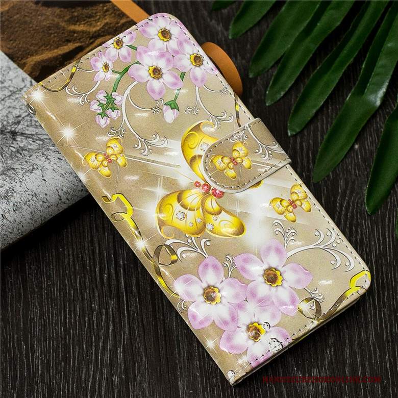 Custodia Huawei Y7 2019 Pelle Morbido Farfalla, Cover Huawei Y7 2019 Cartone Animato Telefono Anti-caduta