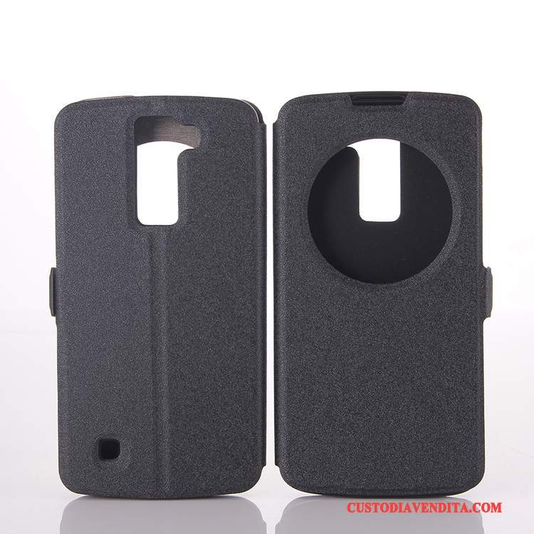 Custodia Lg K8 Pelle Nero Morbido, Cover Lg K8 Protezione Finestra Apertatelefono