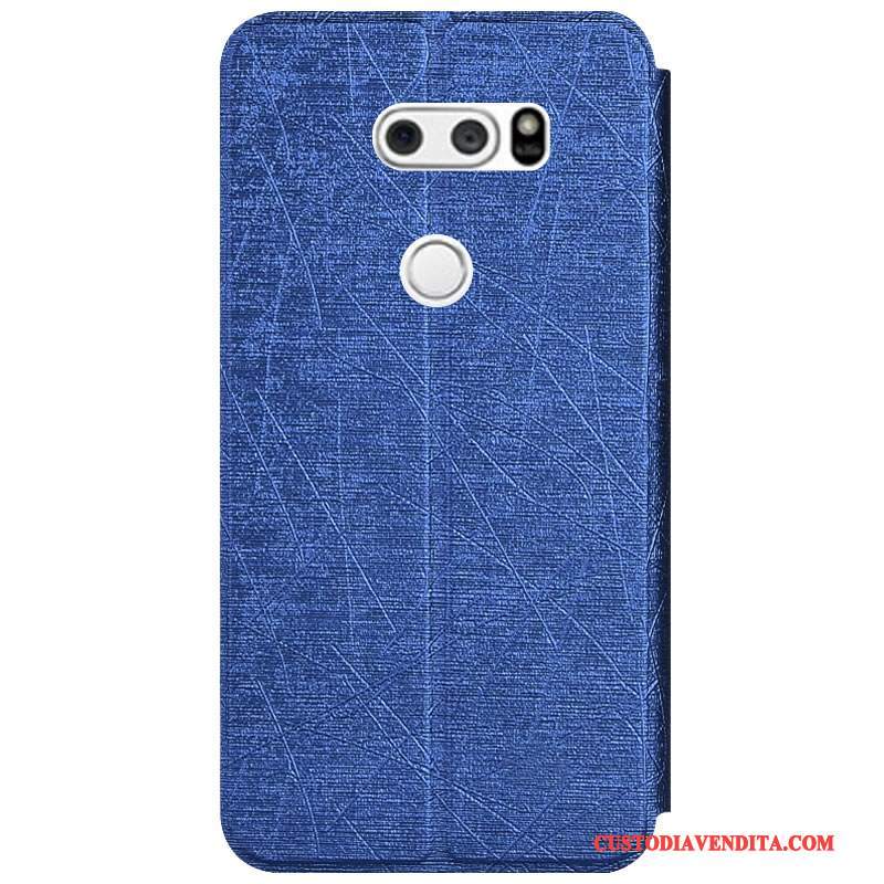 Custodia Lg V30 Protezione Tutto Incluso Supporto, Cover Lg V30 Pelle Blu Colore