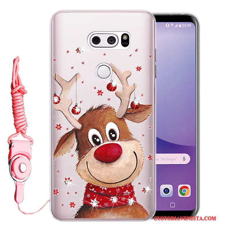 Custodia Lg V30 Strass Anti-caduta Rosa, Cover Lg V30 Protezione Morbidotelefono