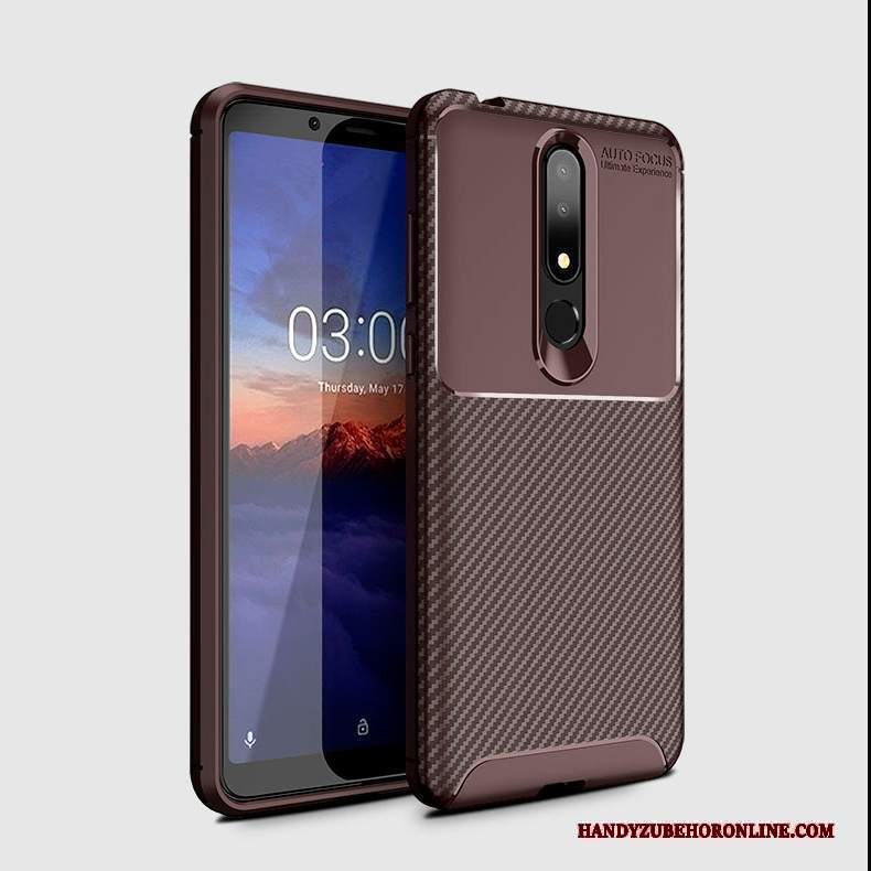 Custodia Nokia 3.1 Plus Silicone Morbido Marrone, Cover Nokia 3.1 Plus Protezione Telefono Fibra