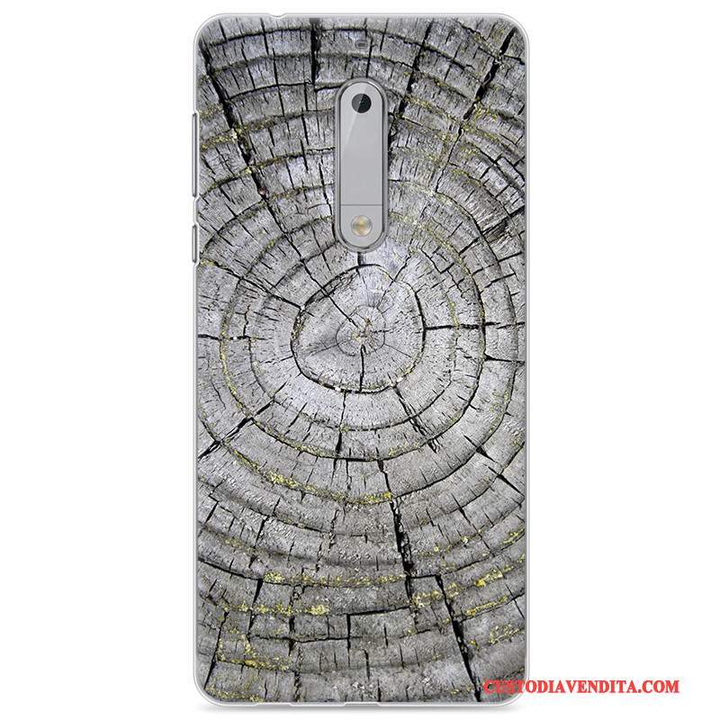 Custodia Nokia 5 Colore Morbido Legno, Cover Nokia 5 Creativo Grigiotelefono