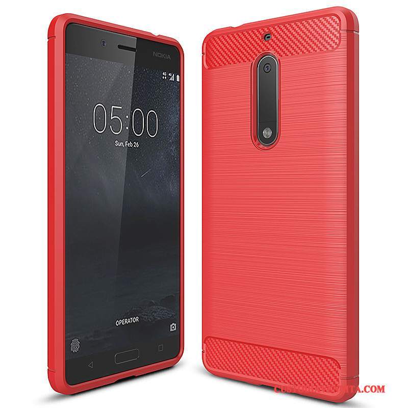 Custodia Nokia 5 Silicone Fibra Rosso, Cover Nokia 5 Protezione Telefono Morbido