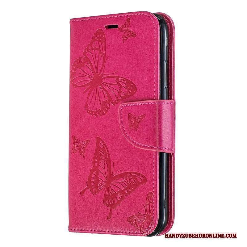 Custodia Nokia 6.2 Goffratura Farfalla Rosso, Cover Nokia 6.2 Folio Goffratura Ornamenti Appesi