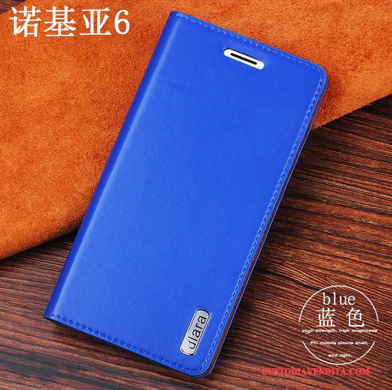 Custodia Nokia 6 Pelle Nuovo Blu, Cover Nokia 6 Protezione Tutto Incluso