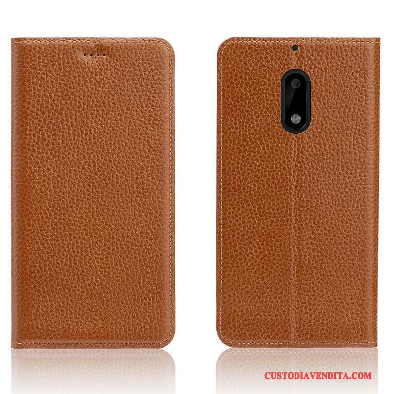 Custodia Nokia 6 Protezione Chiaro Litchi, Cover Nokia 6 Pelle Telefono