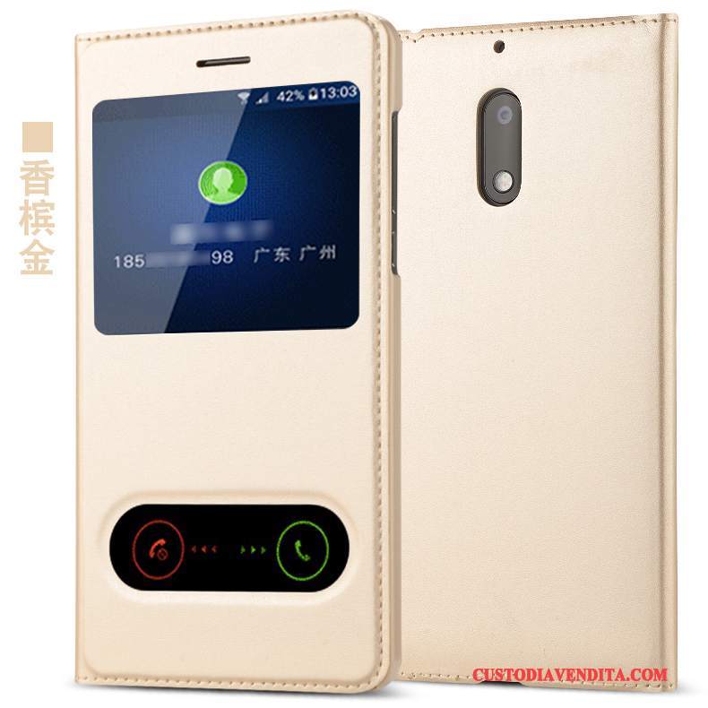 Custodia Nokia 6 Protezione Oro Anti-caduta, Cover Nokia 6 Pelle Telefono