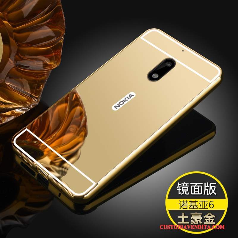 Custodia Nokia 6 Telaio Oro, Cover Nokia 6 Telefono Difficile