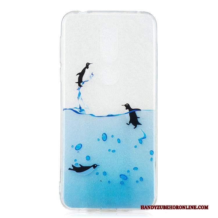 Custodia Nokia 7.1 Cartone Animato Blu Trasparente, Cover Nokia 7.1 Silicone Ornamenti Appesitelefono