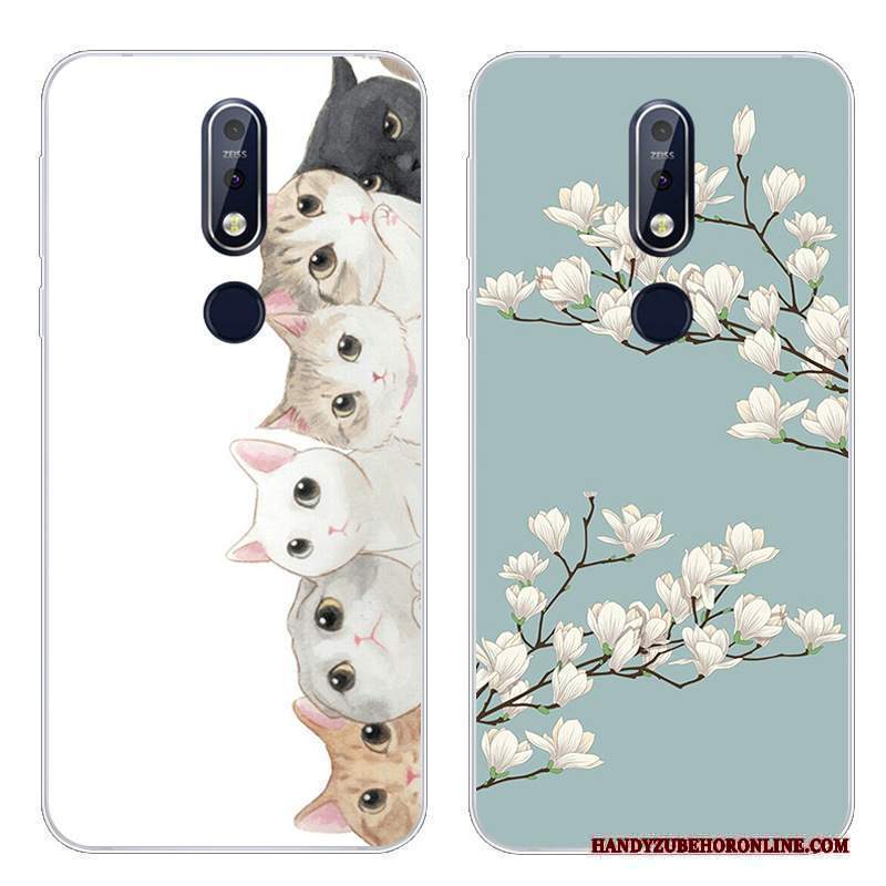 Custodia Nokia 7.1 Cartone Animato Morbido Bello, Cover Nokia 7.1 Silicone Telefono Bianco