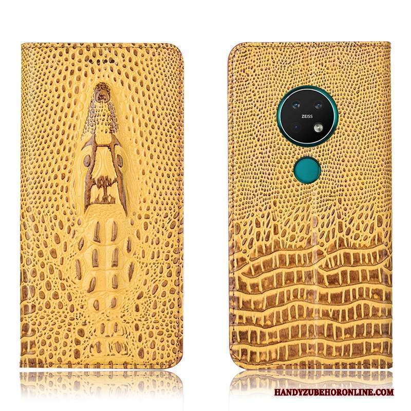 Custodia Nokia 7.2 Pelle Giallo Tutto Incluso, Cover Nokia 7.2 Folio Telefono Modello Coccodrillo