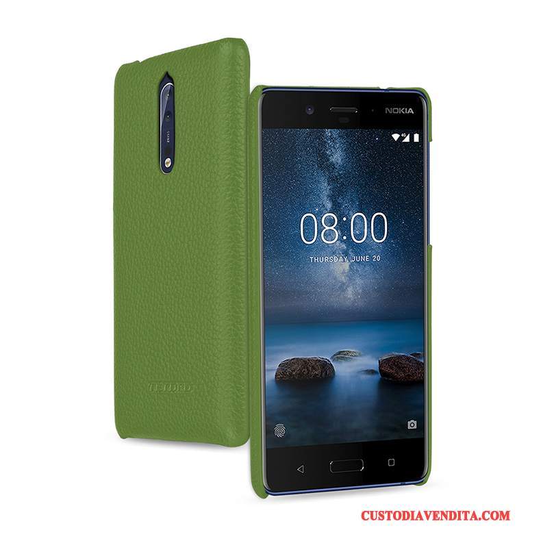 Custodia Nokia 8 Pelle Telefono Verde, Cover Nokia 8 Protezione Anti-caduta