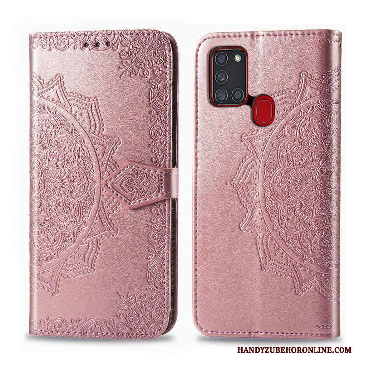 Custodia Samsung Galaxy A21s Pelle Rosa Supporto, Cover Samsung Galaxy A21s Portafoglio Telefono Anti-caduta