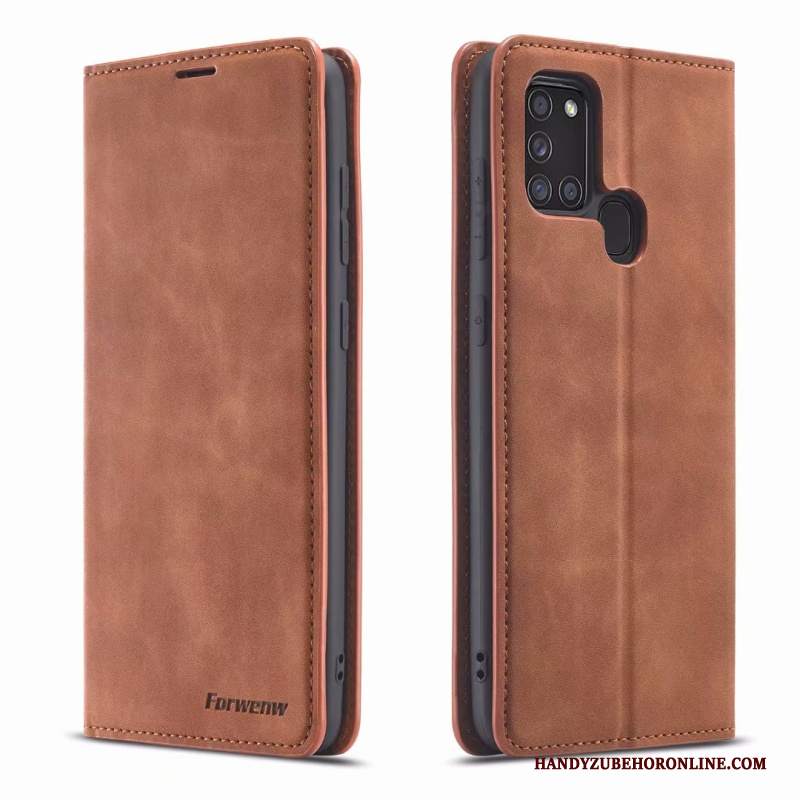 Custodia Samsung Galaxy A21s Pelle Tutto Incluso Tendenza, Cover Samsung Galaxy A21s Folio Anti-caduta Affari