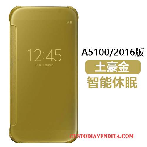 Custodia Samsung Galaxy A5 2016 Pelle Specchio Oro, Cover Samsung Galaxy A5 2016 Protezione Telefono