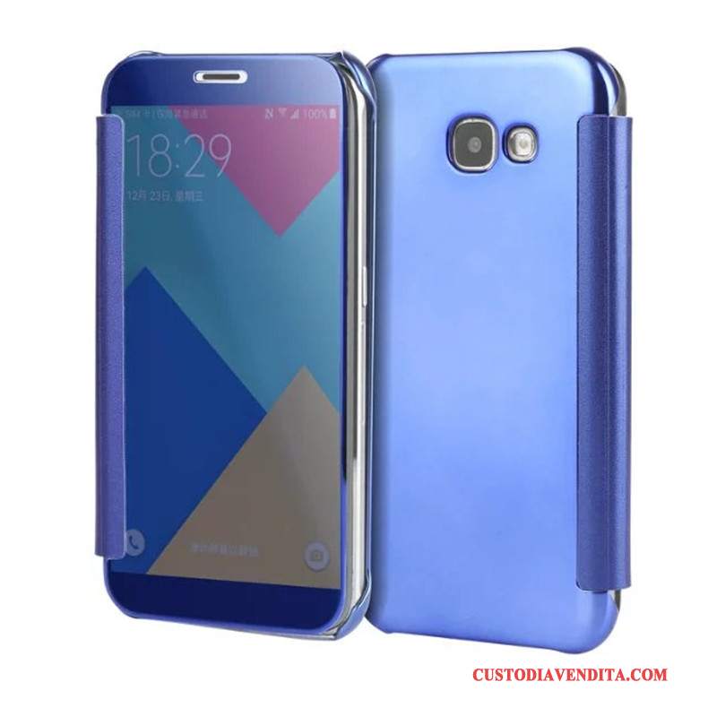 Custodia Samsung Galaxy A5 2017 Protezione Blu Specchio, Cover Samsung Galaxy A5 2017 Folio Telefono Placcatura