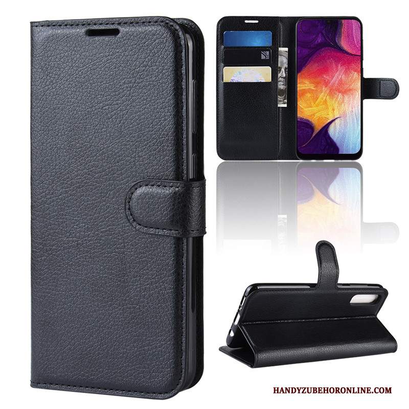 Custodia Samsung Galaxy A50 Pelle Telefono Nero, Cover Samsung Galaxy A50 Portafoglio Anti-caduta