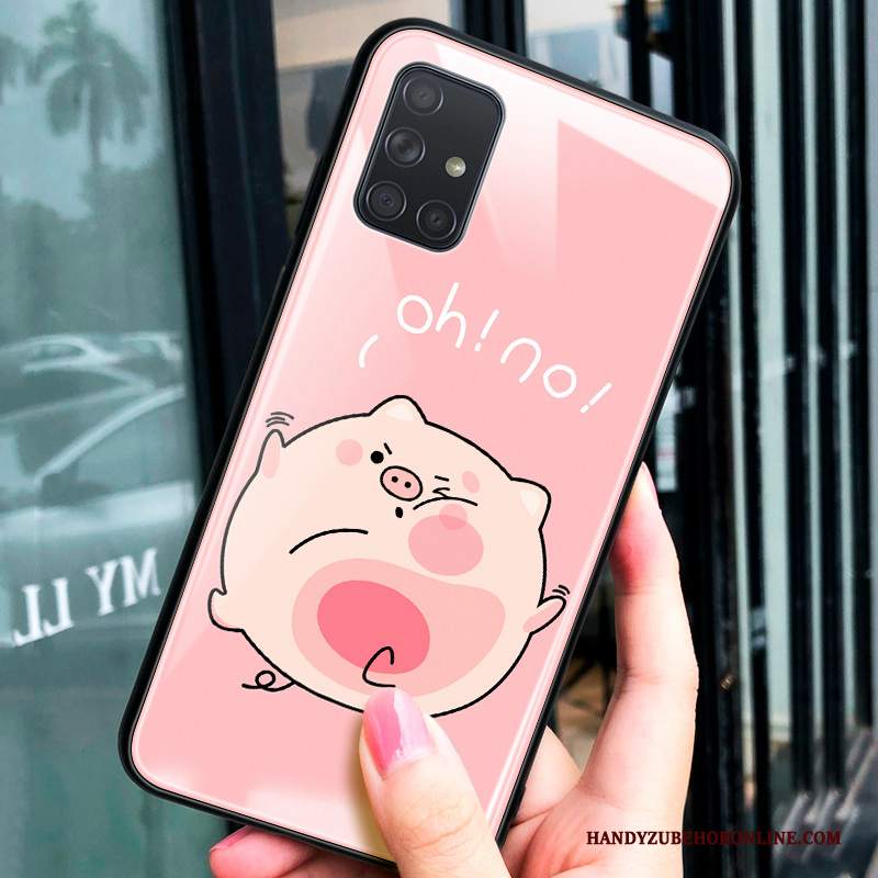 Custodia Samsung Galaxy A51 Cartone Animato Fresco Rosa, Cover Samsung Galaxy A51 Silicone Vetro Piccola