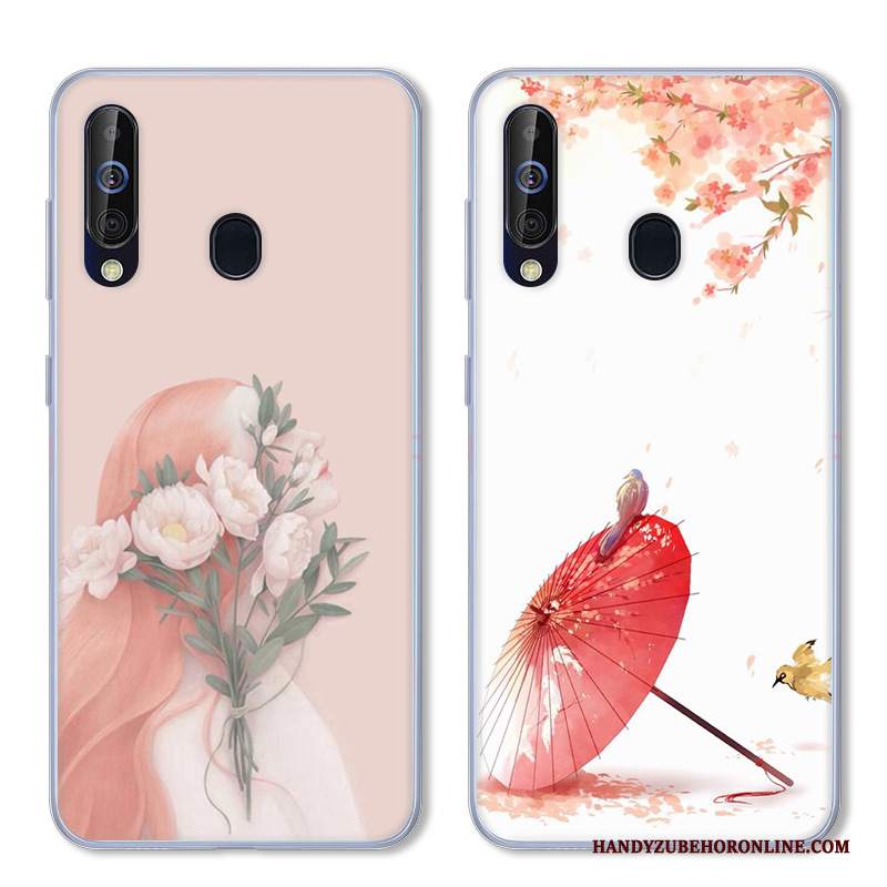 Custodia Samsung Galaxy A60 Cartone Animato Rosa Anti-caduta, Cover Samsung Galaxy A60 Silicone Biancotelefono