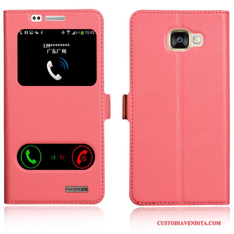 Custodia Samsung Galaxy A7 2016 Folio Rosa Colore Profondo, Cover Samsung Galaxy A7 2016 Pelle Telefono