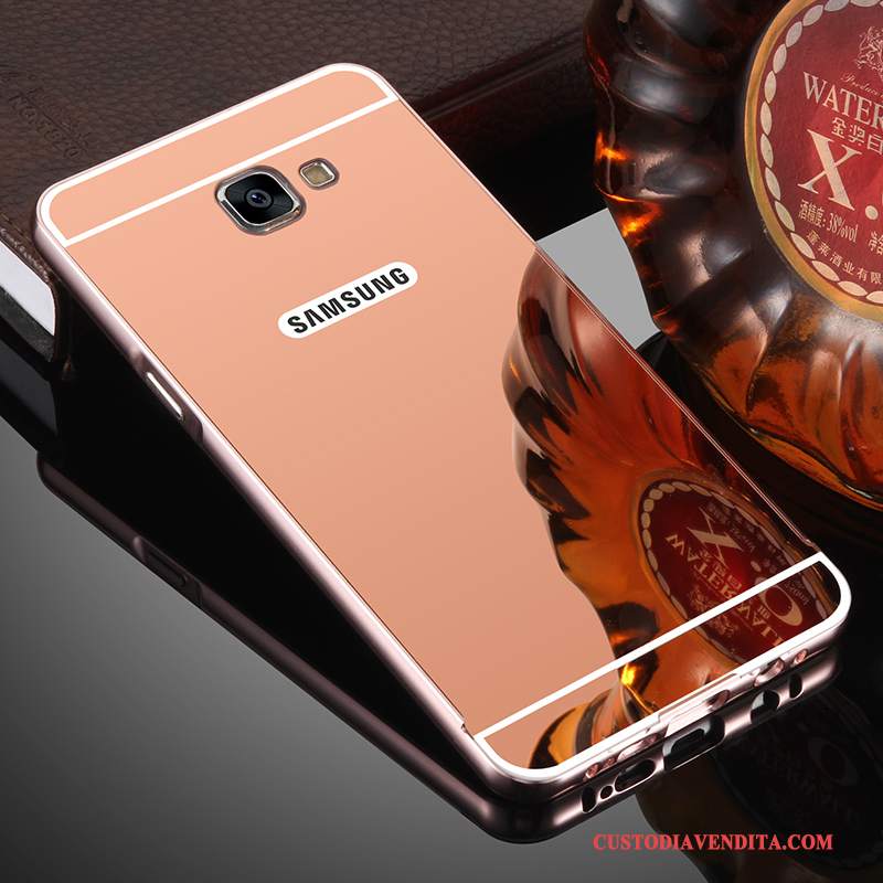 Custodia Samsung Galaxy A7 2017 Protezione Specchio Telaio, Cover Samsung Galaxy A7 2017 Metallo Rosa