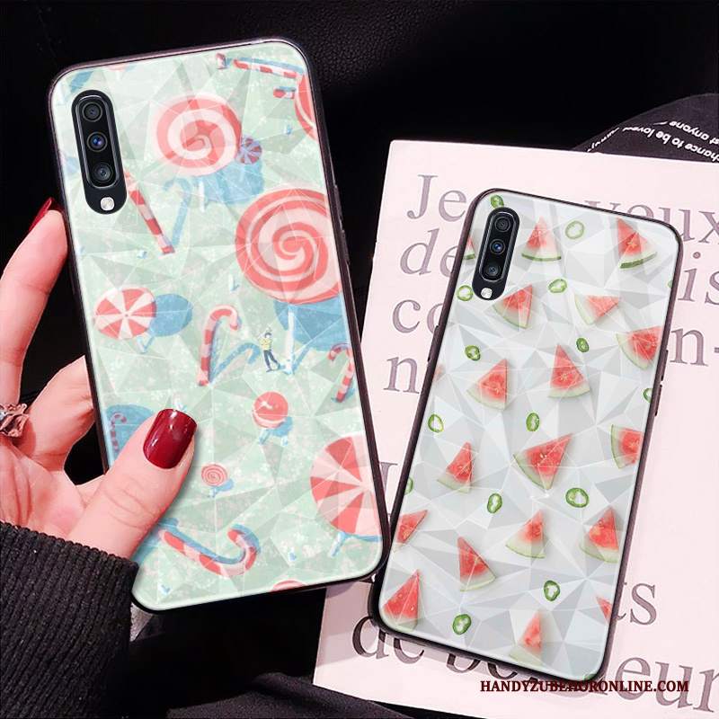 Custodia Samsung Galaxy A70 Creativo Verde Marchio Di Tendenza, Cover Samsung Galaxy A70 Silicone Morbido Forma Del Diamante