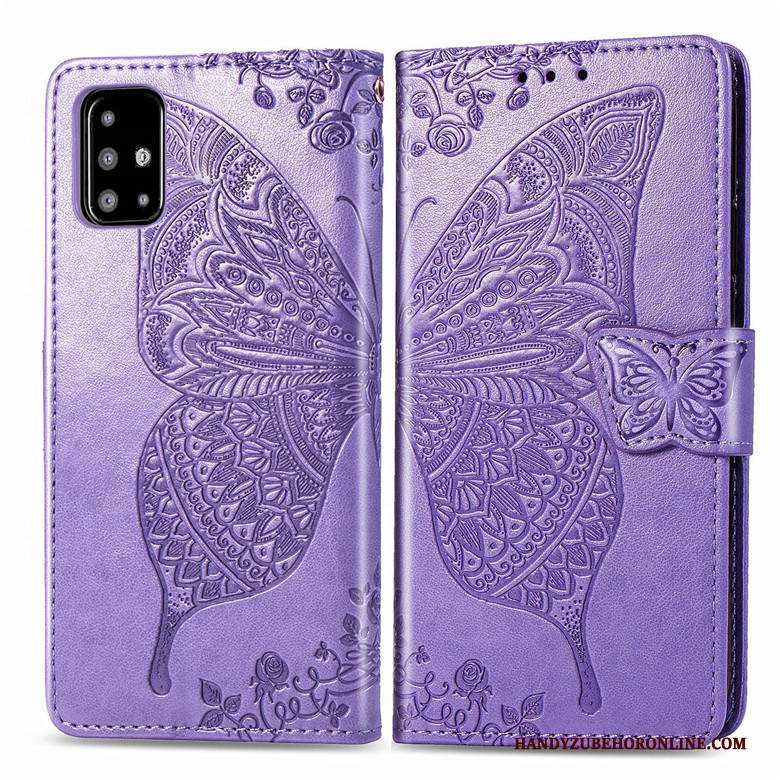 Custodia Samsung Galaxy A71 Protezione Anti-caduta Farfalla, Cover Samsung Galaxy A71 Pelle Porpora Fiori