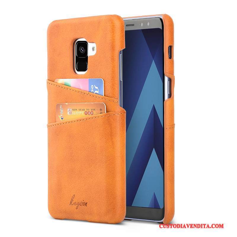 Custodia Samsung Galaxy A8+ Protezione Telefono Arancione, Cover Samsung Galaxy A8+ Pelle Carta Affari