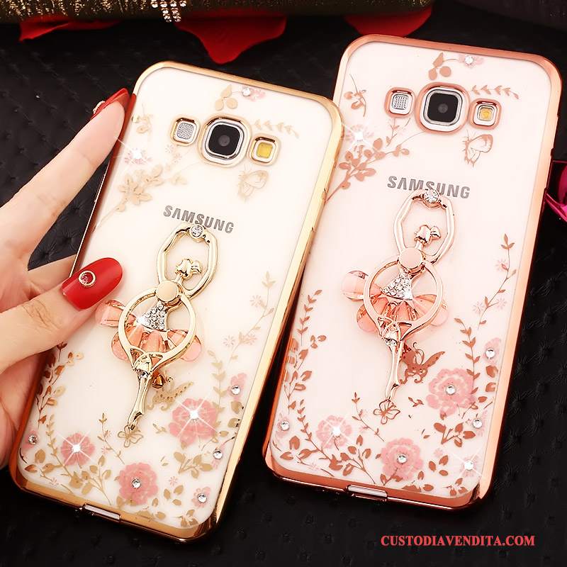 Custodia Samsung Galaxy A8 Strass Ring Oro, Cover Samsung Galaxy A8 Telefono Rosa