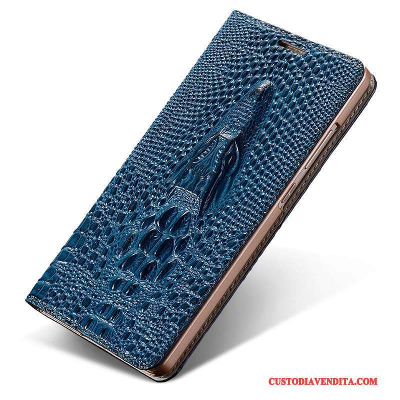 Custodia Samsung Galaxy A9 Pelle Blu Scuro Oro, Cover Samsung Galaxy A9 Protezione Telefono