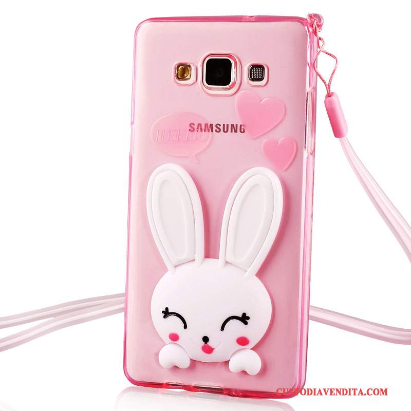 Custodia Samsung Galaxy J7 2015 Cartone Animato Rosa Morbido, Cover Samsung Galaxy J7 2015 Silicone Telefono Trasparente